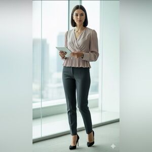 Express Pink Pleated Wrap Top with Bishop Sleeves